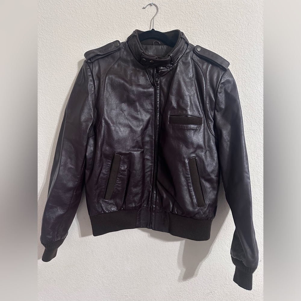 VINTAGE Hill and Archer Dark Brown Leather Aviator Bomber Jacket